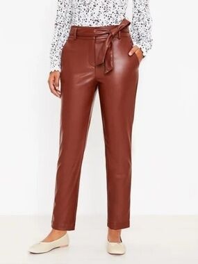 LOFT Curvy Belted Tie Waist Slim Pants in Faux Leather